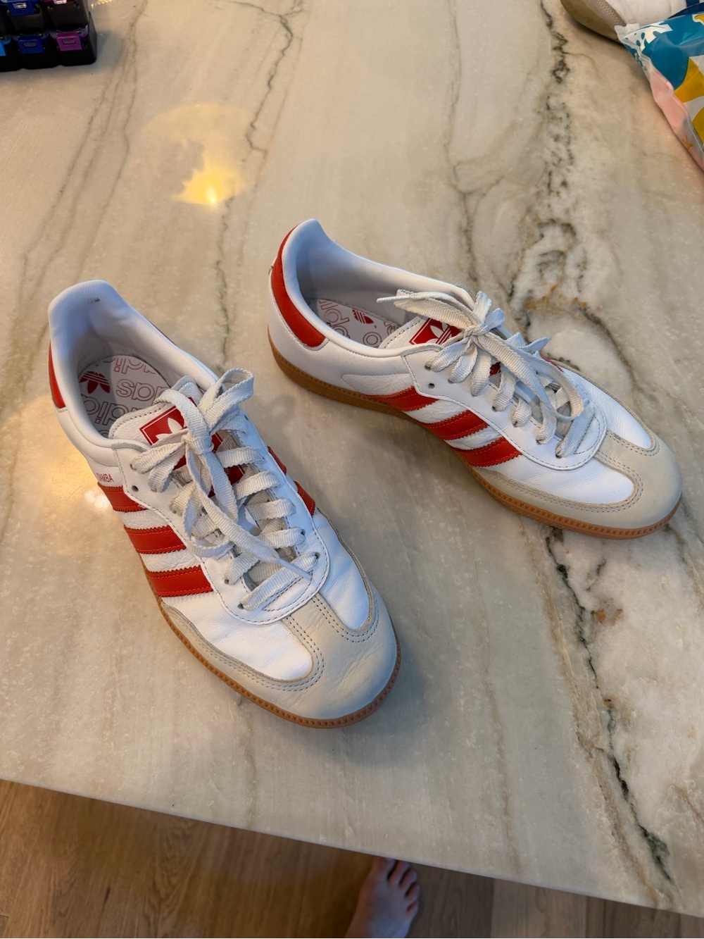 adidas Sambas White Sneakers with Red Stripes and Gum Sole
